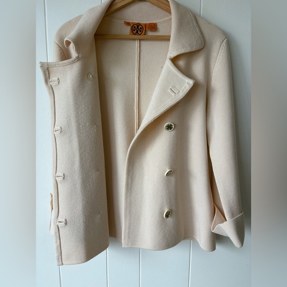 Tory Burch Merino Wool Cream Coat | Size Large - Picture 7 of 12